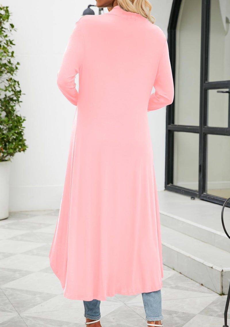POGTMM Women's Long Open Front Drape Lightweight Maxi Long Sleeve Cardigan Sweater (Pink, M) - Image 4